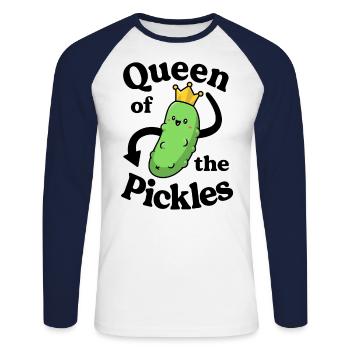 Queen Of The Pickles Kids Girls Women Funny Vegan - Unisex Long Sleeve Baseball T-Shirt - white/navy - Front - Nik (191cm)