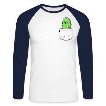 Pocket Pickle Funny Vegetable Cucumber Vegan - Unisex Long Sleeve Baseball T-Shirt - white/navy - Front - Nik (191cm)