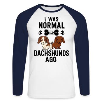 J’étais normal 2 teckels il y a rouge Piebald Doxie - T-shirt baseball manches longues Homme - blanc/marine - Devant - Nik (191cm)