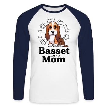 Basset Maman Basset Hound Mama Dog Lover Kawaii - T-shirt baseball manches longues Homme - blanc/marine - Devant - Nik (191cm)