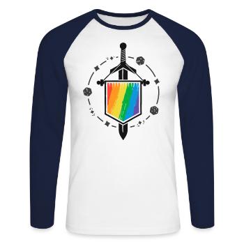 Gay Gaymer Geek Pride Asex Gamer LGBT Bouclier d’épée - T-shirt baseball manches longues Homme - blanc/marine - Devant - Nik (191cm)