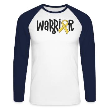 Warrior Childhood Cancer Sensibilisation Ruban Jaune - T-shirt baseball manches longues Homme - blanc/marine - Devant - Nik (191cm)