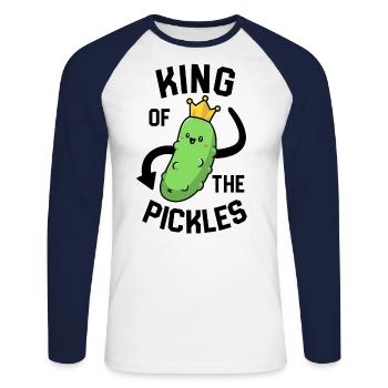 King Of The Pickles Kids Boys Men Funny Vegan - Unisex Long Sleeve Baseball T-Shirt - white/navy - Front - Nik (191cm)