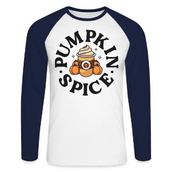 Kürbis Gewürz Niedliche Thanksgiving Herbst Herbst Latte - Unisex Baseballshirt langarm - Weiß/Navy - Vorne - Nik (191cm)