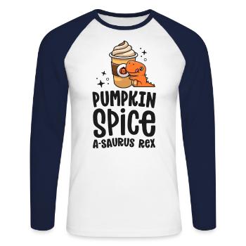 Kürbis Gewürz A-Saurus Rex Niedlicher Herbst Dinosaurier - Unisex Baseballshirt langarm - Weiß/Navy - Vorne - Nik (191cm)
