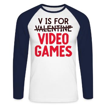 Gamer Valentinstag V ist für Videospiele Kinder - Unisex Baseballshirt langarm - Weiß/Navy - Vorne - Nik (191cm)