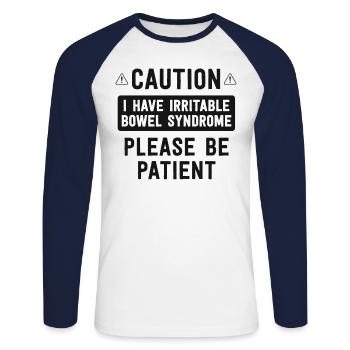 J’ai le syndrome du côlon irritable Blague drôle IBS - T-shirt baseball manches longues Homme - blanc/marine - Devant - Nik (191cm)