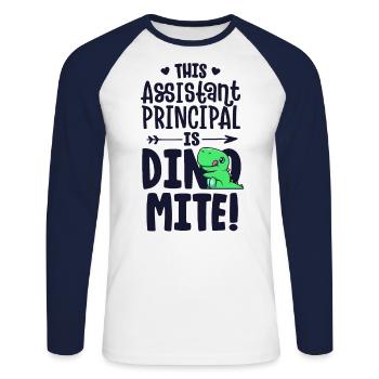 This Assistant Principal Is Dynamite Teacher - Unisex Long Sleeve Baseball T-Shirt - white/navy - Front - Nik (191cm)