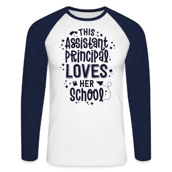 Diese stellvertretende Schulleiterin liebt ihren Schulvize - Unisex Baseballshirt langarm - Weiß/Navy - Vorne - Nik (191cm)