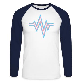 Transgenre Heartbeat Trans Flag Couleurs LGBT - T-shirt baseball manches longues Homme - blanc/marine - Devant - Nik (191cm)