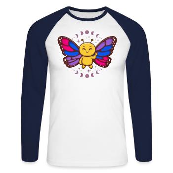 Bisexuelle Flagge Monarch Schmetterling Insekt Subtil - Unisex Baseballshirt langarm - Weiß/Navy - Vorne - Nik (191cm)