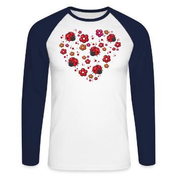Love Ladybugs Entomology Gift Insect Heart Red - Unisex Long Sleeve Baseball T-Shirt - white/navy - Front - Nik (191cm)