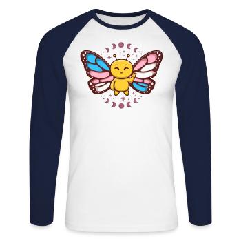 Transgender Monarch Butterfly Trans Subtle Pride - Unisex Long Sleeve Baseball T-Shirt - white/navy - Front - Nik (191cm)