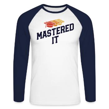 Mastered It Cérémonie de remise des diplômes de maîtrise - T-shirt baseball manches longues Homme - blanc/marine - Devant - Nik (191cm)