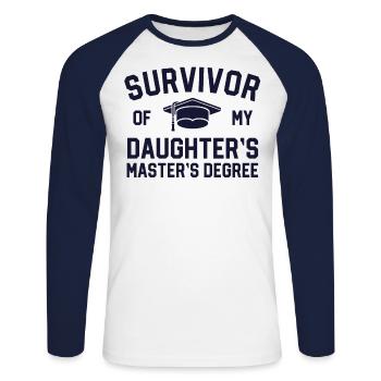 Survivant de mes filles Maîtrise - T-shirt baseball manches longues Homme - blanc/marine - Devant - Nik (191cm)