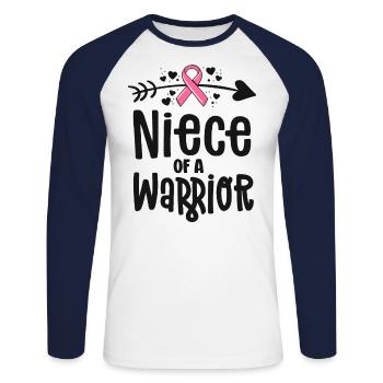 Nièce d’une famille guerrière Chemises contre le cancer du sein - T-shirt baseball manches longues Homme - blanc/marine - Devant - Nik (191cm)
