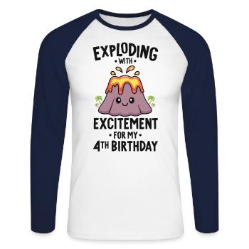 Volcano Geburtstagsparty 4. Geburtstag 4 Jahre alt - Unisex Baseballshirt langarm - Weiß/Navy - Vorne - Nik (191cm)