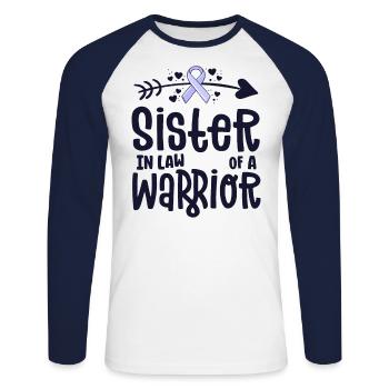 Sister In Law Of A Warrior - Unisex Long Sleeve Baseball T-Shirt - white/navy - Front - Nik (191cm)