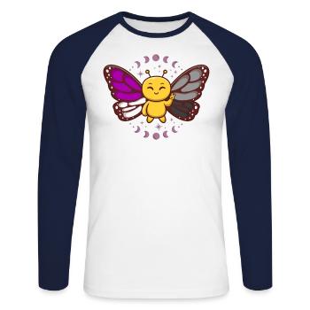 Asexuelle Flagge Ass Monarch Schmetterling Insekt Subtil - Unisex Baseballshirt langarm - Weiß/Navy - Vorne - Nik (191cm)