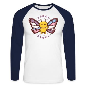 Intersex Monarch Butterfly Subtle Discreet Pride - Unisex Long Sleeve Baseball T-Shirt - white/navy - Front - Nik (191cm)