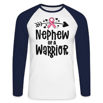Newphew Of A Warrior Family Chemises contre le cancer du sein - T-shirt baseball manches longues Homme - blanc/marine - Devant - Nik (191cm)