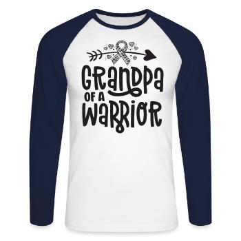 Grandpa Of A Rare Disease Warrior Awareness Zebra - Unisex Long Sleeve Baseball T-Shirt - white/navy - Front - Nik (191cm)