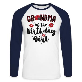 Oma des Geburtstagskindes passenden Familientreffens - Unisex Baseballshirt langarm - Weiß/Navy - Vorne - Nik (191cm)