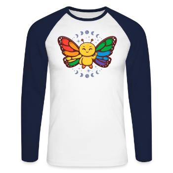 LGBTQ Drapeau arc-en-ciel Monarque Butterfly Pride Mois - T-shirt baseball manches longues Homme - blanc/marine - Devant - Nik (191cm)