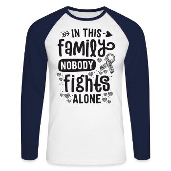 In This Family Nobody Fights Alone Rare Disease - Unisex Long Sleeve Baseball T-Shirt - white/navy - Front - Nik (191cm)