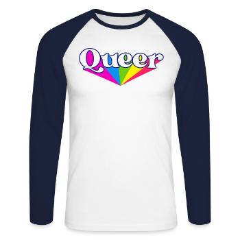 Retro Queer Pride LGBTQ Gay LGBT Ally Rainbow - T-shirt baseball manches longues Homme - blanc/marine - Devant - Nik (191cm)