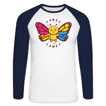Pansexual Monarch Butterfly Insect Subtle Pan - Unisex Long Sleeve Baseball T-Shirt - white/navy - Front - Nik (191cm)