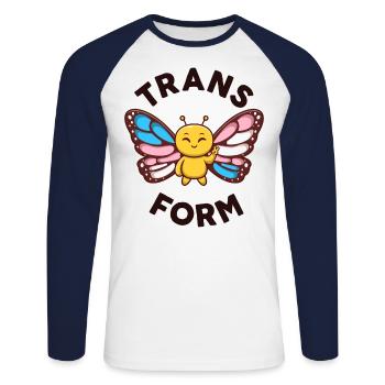 Transgender Monarch Schmetterling Trans Form Kawaii - Unisex Baseballshirt langarm - Weiß/Navy - Vorne - Nik (191cm)