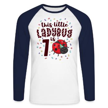 This Little Ladybug Is 7 Years Old 7th Birthday - Unisex Long Sleeve Baseball T-Shirt - white/navy - Front - Nik (191cm)