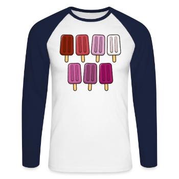 Lesbian Flag Popsicles 4th of July Subtle Pride - Unisex Long Sleeve Baseball T-Shirt - white/navy - Front - Nik (191cm)