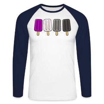 Asexual Popsicles 4th of July Ace Asex Subtle - Unisex Long Sleeve Baseball T-Shirt - white/navy - Front - Nik (191cm)