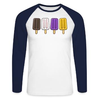 Gender Nonbinary Popsicles 4th of July Subtle - Unisex Long Sleeve Baseball T-Shirt - white/navy - Front - Nik (191cm)