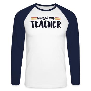 Retro Vorschullehrer Matching 70s Vintage Back - Unisex Baseballshirt langarm - Weiß/Navy - Vorne - Nik (191cm)