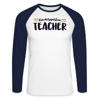 Retro Kindergarten Teacher Kinder Crew 70s Back - Unisex Long Sleeve Baseball T-Shirt - white/navy - Front - Nik (191cm)