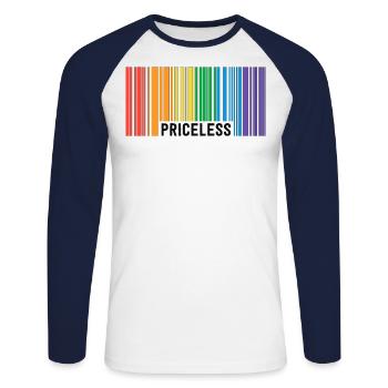 Inestimable LGBT Barcode Pride Gay Lesbienne Subtile - T-shirt baseball manches longues Homme - blanc/marine - Devant - Nik (191cm)