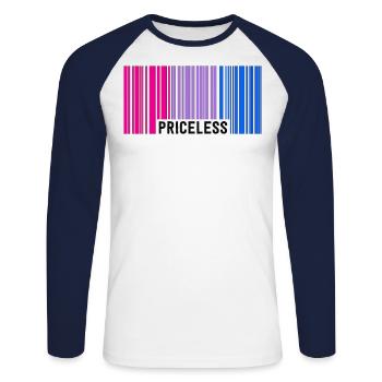 Inestimable Bisexual Pride Code à barres Subtil Bi Flag - T-shirt baseball manches longues Homme - blanc/marine - Devant - Nik (191cm)