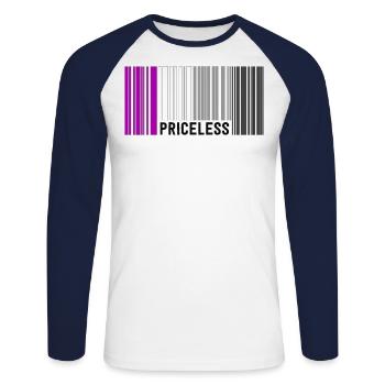 Inestimable Asexual Pride Code à barres Subtle Ace Flag - T-shirt baseball manches longues Homme - blanc/marine - Devant - Nik (191cm)