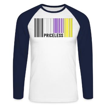 Priceless Gender Nonbinary Pride Barcode Discreet - Unisex Long Sleeve Baseball T-Shirt - white/navy - Front - Nik (191cm)