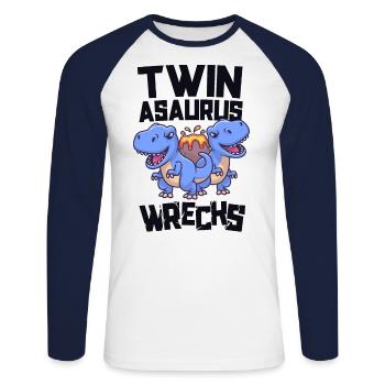 Twinasaurus Wracks Passende Dinosaurier Twin Boys - Unisex Baseballshirt langarm - Weiß/Navy - Vorne - Nik (191cm)
