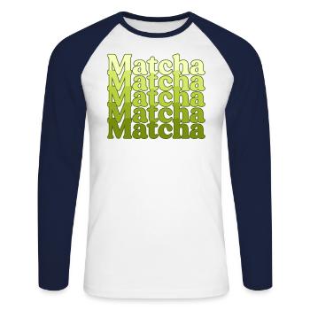 Vintage Matcha Liebhaber Geschenk für Barista Retro Grün - Unisex Baseballshirt langarm - Weiß/Navy - Vorne - Nik (191cm)