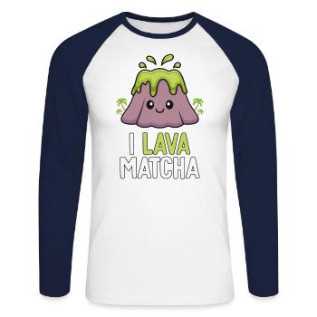 I Lava Matcha Green Tea Lover Cadeau pour Barista - T-shirt baseball manches longues Homme - blanc/marine - Devant - Nik (191cm)