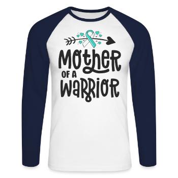 Mutter einer Krieger-Teal-Gebärmutterhalskrebs-Familie - Unisex Baseballshirt langarm - Weiß/Navy - Vorne - Nik (191cm)