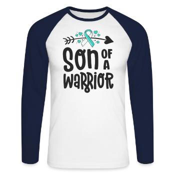 Son Of A Warrior Teal White Cervical Cancer - Unisex Long Sleeve Baseball T-Shirt - white/navy - Front - Nik (191cm)