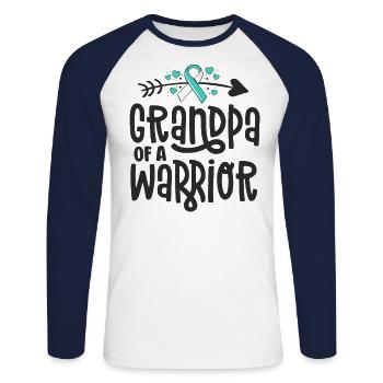 Grandpa Of A Warrior Teal Cervical Cancer Family - Unisex Long Sleeve Baseball T-Shirt - white/navy - Front - Nik (191cm)