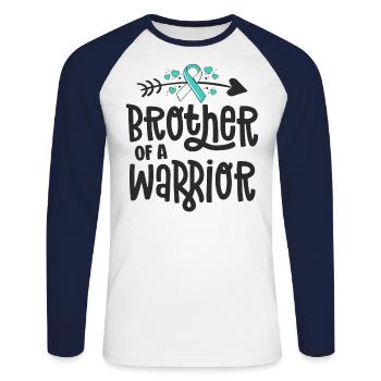 Brother Of A Warrior Teal Cervical Cancer Family - Unisex Long Sleeve Baseball T-Shirt - white/navy - Front - Nik (191cm)
