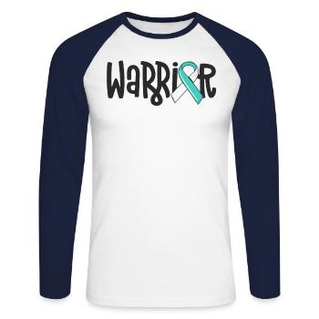 Cervical Cancer Warrior Teal White Ribbon Family - Unisex Long Sleeve Baseball T-Shirt - white/navy - Front - Nik (191cm)